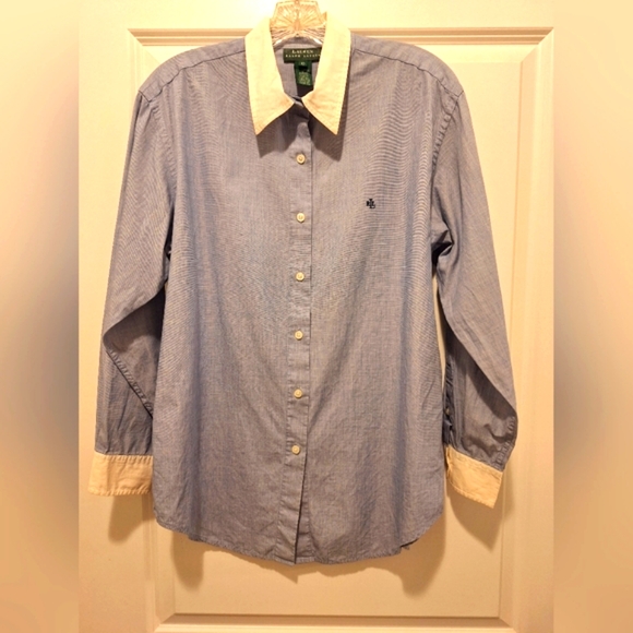 RALPH LAUREN Blouse- 'RLL' Logo Monogram- Chambray Blue- 100% Cotton- 10 - Picture 5 of 5